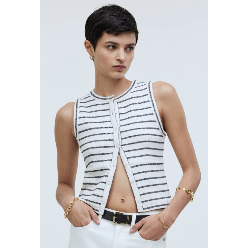 Madewell White and Black Striped Knit Tank